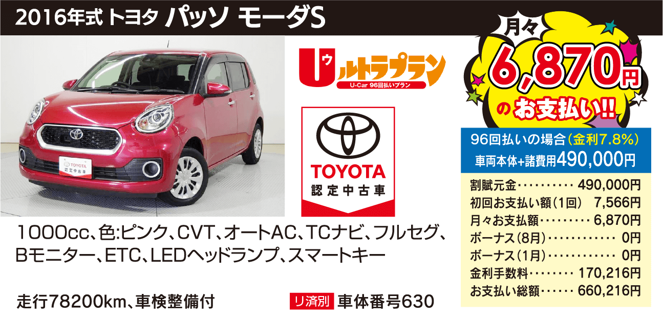 2016年式 トヨタパッソ モーダーS